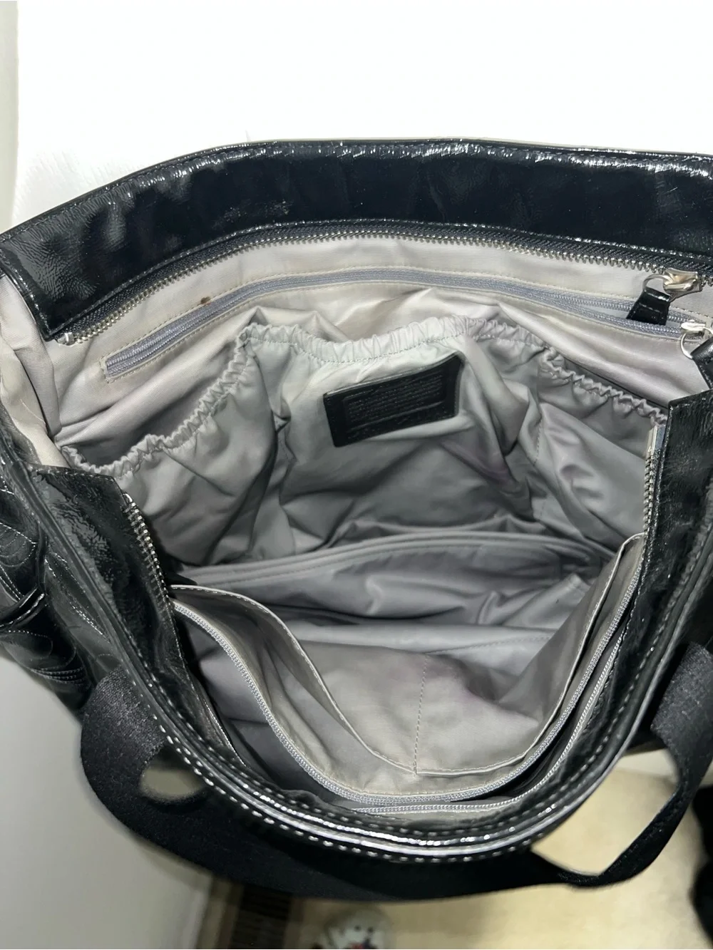 Coach Black Patent Circle-Pattern Tote